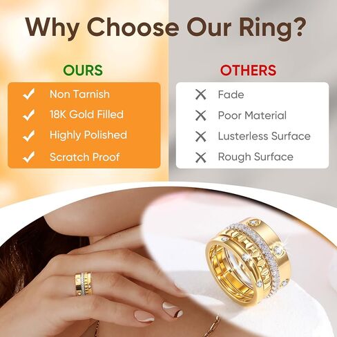 Stackable Gold Rings for Women - 18K Gold Plated Rings Set, Non Tarnish Stainless Steel Cubic Zirconia Friendship Band Stack Rings Trendy Jewelry, Christmas Birthday Party Gifts for Her Girlfriend in Saudi Arabia