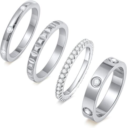 Stackable Gold Rings for Women - 18K Gold Plated Rings Set, Non Tarnish Stainless Steel Cubic Zirconia Friendship Band Stack Rings Trendy Jewelry, Christmas Birthday Party Gifts for Her Girlfriend in Saudi Arabia