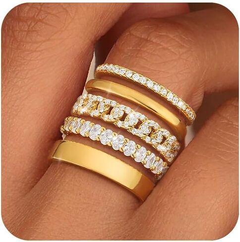 Stackable Gold Rings for Women Non Tarnish Wedding 14K Gold Plated Stacking Cubic Zirconia Thumb Ring Set Stack Engagement Eternity Dainty Bands Pinky Statement Promise Gold Jewelry Size 6-10 in Saudi Arabia