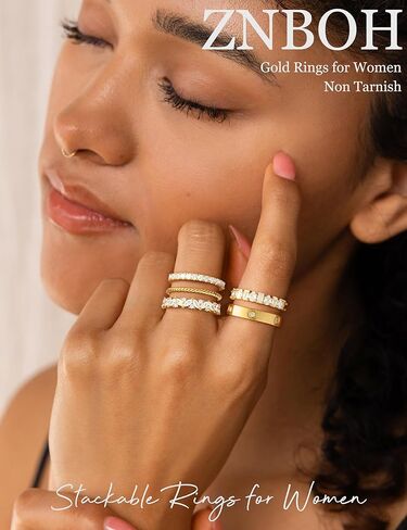Stackable Gold Rings for Women Non Tarnish Wedding 14K Gold Plated Stacking Cubic Zirconia Thumb Ring Set Stack Engagement Eternity Dainty Bands Pinky Statement Promise Gold Jewelry Size 6-10 in Saudi Arabia