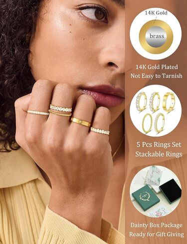 Stackable Gold Rings for Women Non Tarnish Wedding 14K Gold Plated Stacking Cubic Zirconia Thumb Ring Set Stack Engagement Eternity Dainty Bands Pinky Statement Promise Gold Jewelry Size 6-10 in Saudi Arabia