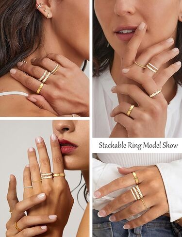 Stackable Gold Rings for Women Non Tarnish Wedding 14K Gold Plated Stacking Cubic Zirconia Thumb Ring Set Stack Engagement Eternity Dainty Bands Pinky Statement Promise Gold Jewelry Size 6-10 in Saudi Arabia
