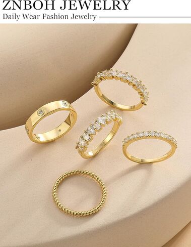 Stackable Gold Rings for Women Non Tarnish Wedding 14K Gold Plated Stacking Cubic Zirconia Thumb Ring Set Stack Engagement Eternity Dainty Bands Pinky Statement Promise Gold Jewelry Size 6-10 in Saudi Arabia