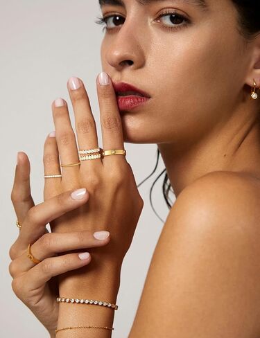 Stackable Gold Rings for Women Non Tarnish Wedding 14K Gold Plated Stacking Cubic Zirconia Thumb Ring Set Stack Engagement Eternity Dainty Bands Pinky Statement Promise Gold Jewelry Size 6-10 in Saudi Arabia