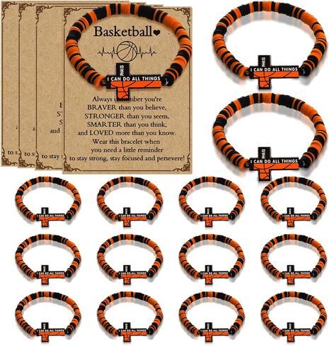 12 Sets Basketball Bracelets Gifts Adjustable Cross Clay Rope Wristband with Card for Basketball 2026 Senior Night in Saudi Arabia