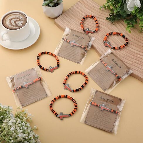 12 Sets Basketball Bracelets Gifts Adjustable Cross Clay Rope Wristband with Card for Basketball 2026 Senior Night in Saudi Arabia