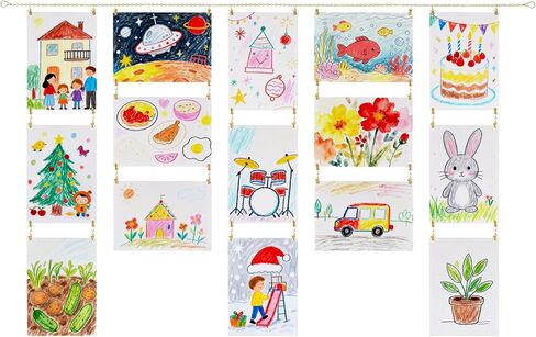 Mkono Art Display for Kids Artwork 63" L Metal Hanging Chain with 48 Clips, Kids Art Collage Pictures Holder, Boho Wall Decoration for Room Bedroom Playroom Classroom, Gold in Saudi Arabia