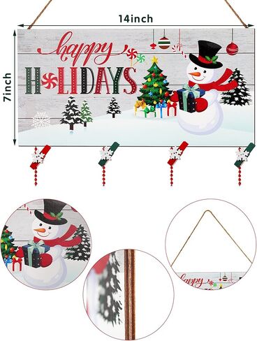 Christmas Card Holder Wooden Happy Holidays Wall Hanging Picture Holders with 24 Snowflake Wooden Photo Clips Greeting Card Display Picture Frame Collage Decoration for Xmas Wall Photo Crafts Decor in Saudi Arabia