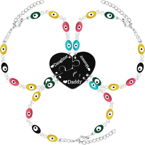 Uloveido 3pcs Puzzle Matching Heart Bracelets Set Adjustable Evil Eye Bead Protection Bracelets Lucky Friendship Gifts for Girls in Saudi Arabia