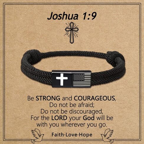 American Flag Cross Bracelet for Boys, Inspirational Religious Bible Verse Bracelets Braided Rope Adjustable Easter First Communion Confirmation Baptism Jewelry Gifts for Teen Grandson in Saudi Arabia