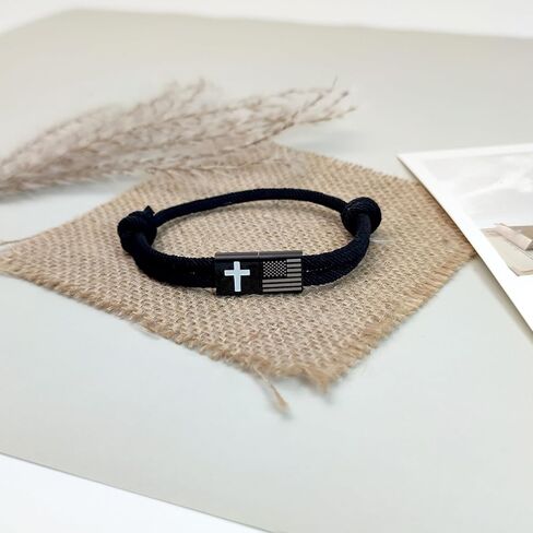 American Flag Cross Bracelet for Boys, Inspirational Religious Bible Verse Bracelets Braided Rope Adjustable Easter First Communion Confirmation Baptism Jewelry Gifts for Teen Grandson in Saudi Arabia