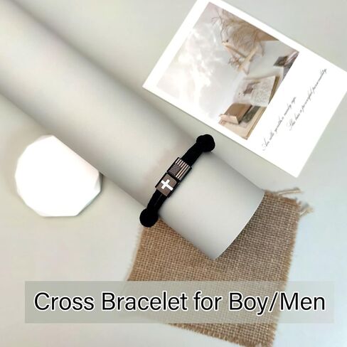 American Flag Cross Bracelet for Boys, Inspirational Religious Bible Verse Bracelets Braided Rope Adjustable Easter First Communion Confirmation Baptism Jewelry Gifts for Teen Grandson in Saudi Arabia
