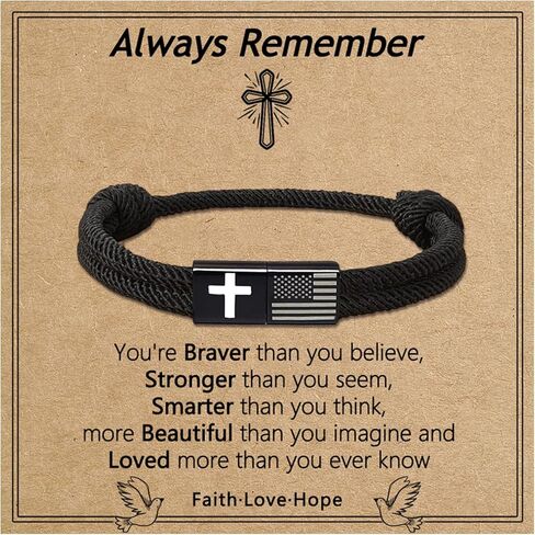 American Flag Cross Bracelet for Boys, Inspirational Religious Bible Verse Bracelets Braided Rope Adjustable Easter First Communion Confirmation Baptism Jewelry Gifts for Teen Grandson in Saudi Arabia