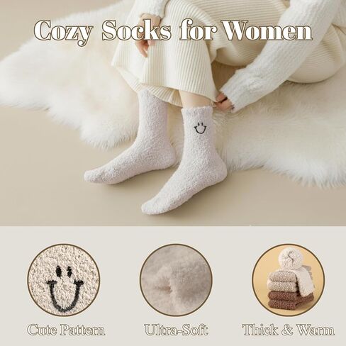 Cozy Socks for Women Gifts: Fuzzy Ultra-Soft Warm Fluffy Cute Luxury Cloud Socks for Home Sleep 3 Pack in Saudi Arabia