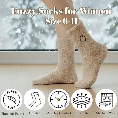 Cozy Socks for Women Gifts: Fuzzy Ultra-Soft Warm Fluffy Cute Luxury Cloud Socks for Home Sleep 3 Pack in Saudi Arabia