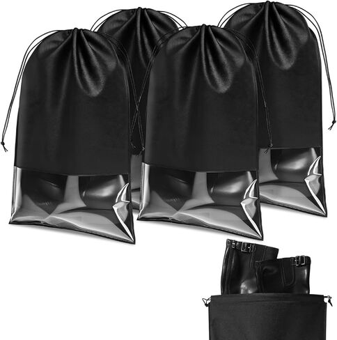 4 Pcs Tall Boot Bags for Travel, Non Woven Shoe Storage Organizer, Black Shoe Bags with Rope, Large Boot Protector Cover Pouch in Saudi Arabia