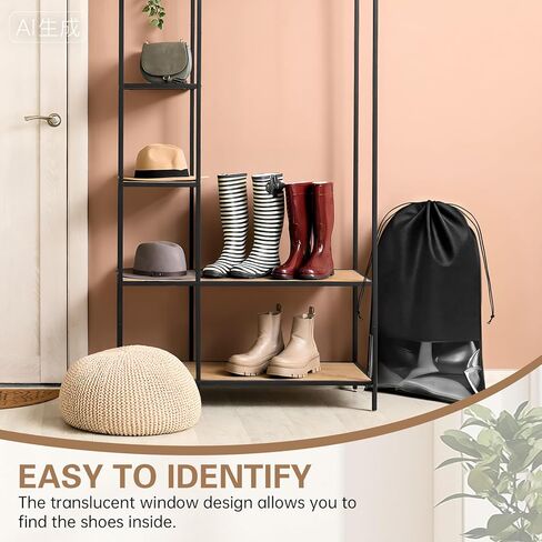 4 Pcs Tall Boot Bags for Travel, Non Woven Shoe Storage Organizer, Black Shoe Bags with Rope, Large Boot Protector Cover Pouch in Saudi Arabia