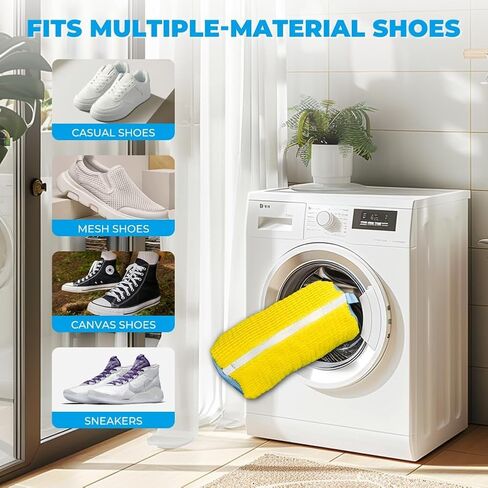 Shoe Washing Machine Bag Laundry Shoe Bag for Washer and Dryer Reusable 2pcs Yellow Shoe Cleaning Bags 360° Deep Cleaning Machine for All Shoes Types With Self-locking Zipper in Saudi Arabia
