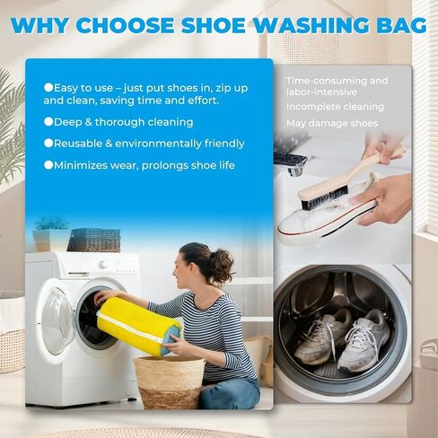 Shoe Washing Machine Bag Laundry Shoe Bag for Washer and Dryer Reusable 2pcs Yellow Shoe Cleaning Bags 360° Deep Cleaning Machine for All Shoes Types With Self-locking Zipper in Saudi Arabia