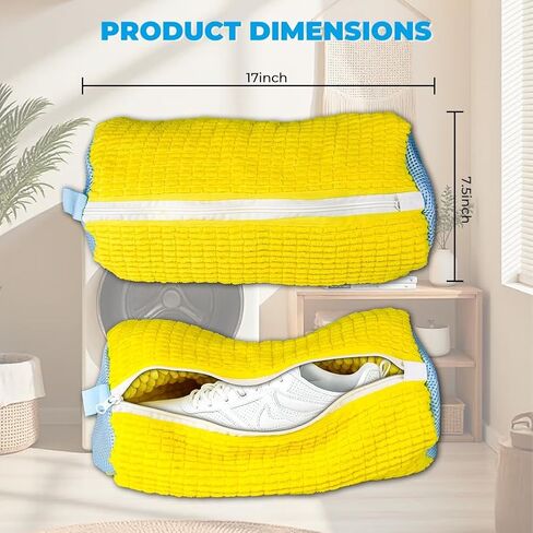 Shoe Washing Machine Bag Laundry Shoe Bag for Washer and Dryer Reusable 2pcs Yellow Shoe Cleaning Bags 360° Deep Cleaning Machine for All Shoes Types With Self-locking Zipper in Saudi Arabia