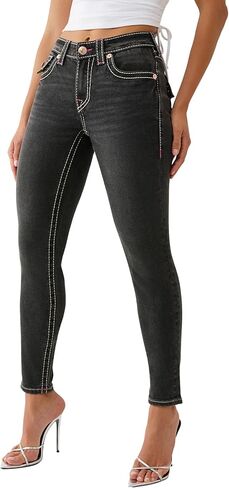 جينز Jennie النسائي الضيق متوسط ​​الارتفاع من True Religion - خياطة كبيرة على شكل حرف T وجيوب خلفية بغطاء قلاب in Saudi Arabia