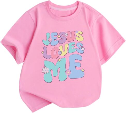 Girls Christian Graphic Tees Cute Jesus Shirt for Kids God Faith Bible Verse Shirts Inspirational Floral Tshirts Top in Saudi Arabia