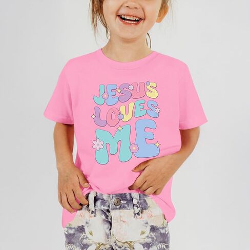 Girls Christian Graphic Tees Cute Jesus Shirt for Kids God Faith Bible Verse Shirts Inspirational Floral Tshirts Top in Saudi Arabia