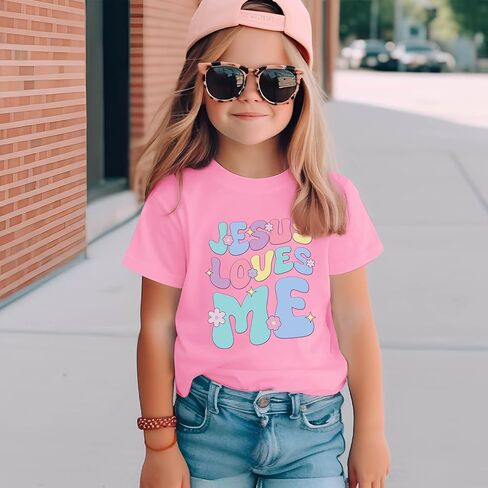 Girls Christian Graphic Tees Cute Jesus Shirt for Kids God Faith Bible Verse Shirts Inspirational Floral Tshirts Top in Saudi Arabia