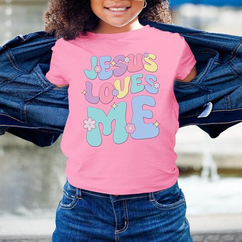 Girls Christian Graphic Tees Cute Jesus Shirt for Kids God Faith Bible Verse Shirts Inspirational Floral Tshirts Top in Saudi Arabia