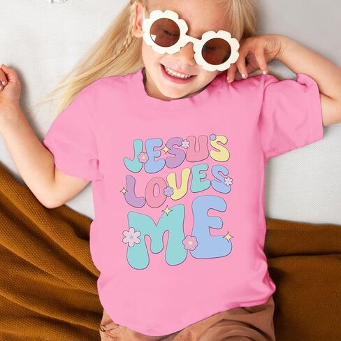 Girls Christian Graphic Tees Cute Jesus Shirt for Kids God Faith Bible Verse Shirts Inspirational Floral Tshirts Top in Saudi Arabia