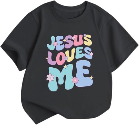Girls Christian Graphic Tees Cute Jesus Shirt for Kids God Faith Bible Verse Shirts Inspirational Floral Tshirts Top in Saudi Arabia