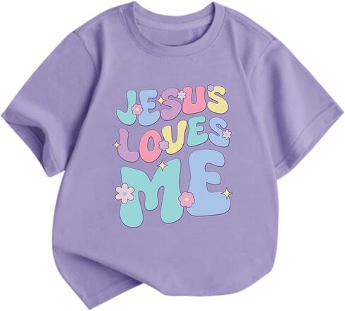 Girls Christian Graphic Tees Cute Jesus Shirt for Kids God Faith Bible Verse Shirts Inspirational Floral Tshirts Top in Saudi Arabia