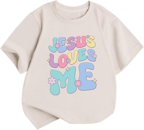 Girls Christian Graphic Tees Cute Jesus Shirt for Kids God Faith Bible Verse Shirts Inspirational Floral Tshirts Top in Saudi Arabia