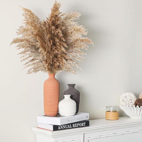 Ceramic Vase Set of 3 Neutral Decorative Vase for Farmhouse, Boho, or Rustic Home Decor Pottery Vases for Pampas Grass Living Room Bedroom Table Mantel Entryway Shelf (01-Brown) in Saudi Arabia