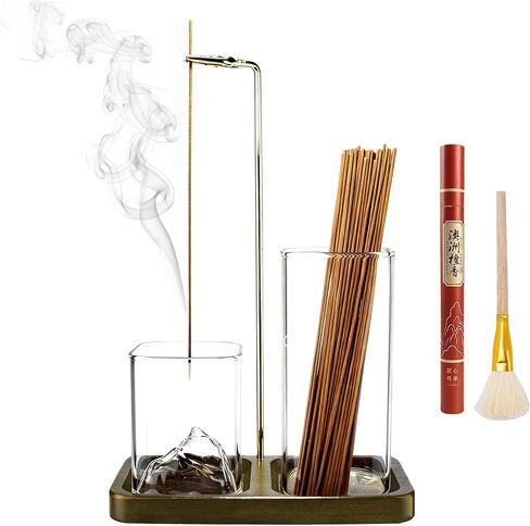 2 in 1 Incense Holder for Sticks, Anti-Ash Flying Burner with 40 Incense Sticks & Removable Glass Ash Catcher, Home Decor for Meditation Yoga Spa in Saudi Arabia