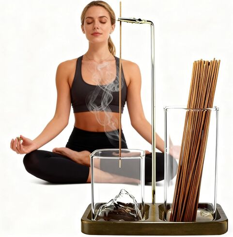2 in 1 Incense Holder for Sticks, Anti-Ash Flying Burner with 40 Incense Sticks & Removable Glass Ash Catcher, Home Decor for Meditation Yoga Spa in Saudi Arabia