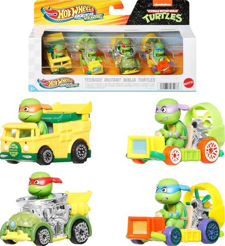 Hot Wheels RacerVerse, Set of 4 Die-Cast 1:64 Scale Toy Cars Optimized for Driving on Hot Wheels Tracks with Pop Culture Characters as Drivers in Saudi Arabia