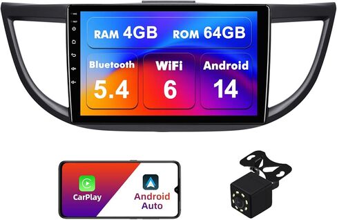 2+32G Android 13 Double Din Car Stereo for Honda CR-V 2012-2016 with 10.1 Inch Touchscreen Radio Built-in Wireless Carplay/Android Auto/GPS/Bluetooth/FM/AUX-in/Steering Wheel Controls/Backup Camera in Kuwait