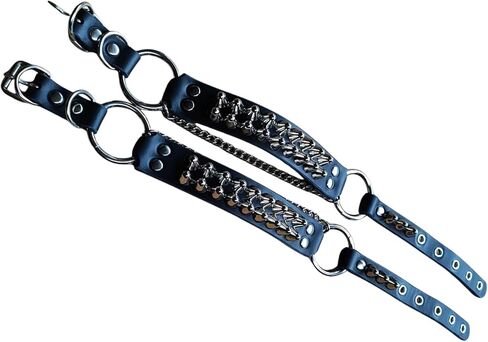 Leather Bootstraps – Pair of Handmade Gothic Spiked Shoe Accessories – Studded Punk Emo Goth Cuffs for Boots – Black Cowhide with Chains in Kuwait