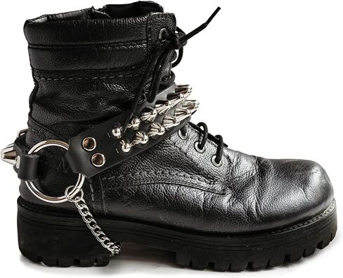 Leather Bootstraps – Pair of Handmade Gothic Spiked Shoe Accessories – Studded Punk Emo Goth Cuffs for Boots – Black Cowhide with Chains in Kuwait