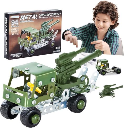 Military Truck STEM Building Toy Set for Boys Age 8-12 - Metal Army Toys Model Car Kits Set - Engineering STEM Kits or Kids 6-8, 8-10 Stem Projects Vehicles 134pcs in Saudi Arabia