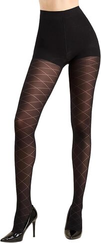 MANZI Diamond Patterned Rhombic Tights Control Top 50 Denier Shaping Pantyhose High Waist Stockings in Saudi Arabia