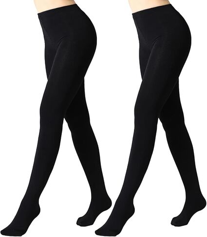 MANZI 2 Pairs Fleece Lined Tights Women Black 400 Denier Winter Thermal Opaque Leggings in Saudi Arabia