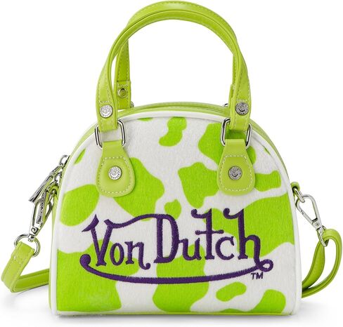 Von Dutch Womens Cow Print Bowling Bag – Stylish Women's Handbag with Adjustable Strap, Spacious Interior, and Vegan Faux Fur in Saudi Arabia