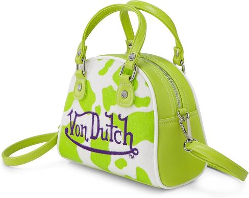 Von Dutch Womens Cow Print Bowling Bag – Stylish Women's Handbag with Adjustable Strap, Spacious Interior, and Vegan Faux Fur in Saudi Arabia