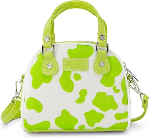 Von Dutch Womens Cow Print Bowling Bag – Stylish Women's Handbag with Adjustable Strap, Spacious Interior, and Vegan Faux Fur in Saudi Arabia
