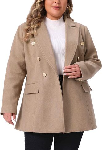 Agnes Orinda Plus Size Winter Coats for Women Peacoat Double-Breasted Notched Lapel Trench Coats Jackets Outwear in Saudi Arabia