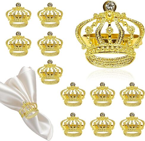 Crown Napkin Rings Set of 12 Gold Rhinestone Napkin Rings for Wedding Bridal Shower Baby Shower Birthday Party Christmas New Year Home Table Decoration (Crown-Gold 12) in Kuwait