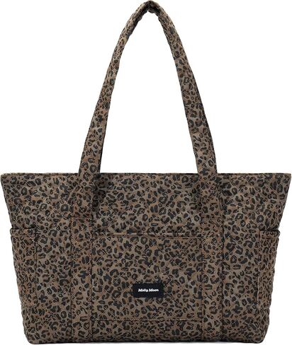 Molly Moon Quilted Leopard Tote Bag for Women, Cheetah Tote Bag with Zipper & Wet Pockets, Leopard Print Quilted Cotton Shoulder Bag for College Travel Gym, Women's Gifts for Sister Teachers Moms in Saudi Arabia