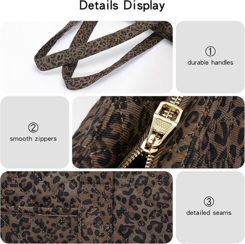 Molly Moon Quilted Leopard Tote Bag for Women, Cheetah Tote Bag with Zipper & Wet Pockets, Leopard Print Quilted Cotton Shoulder Bag for College Travel Gym, Women's Gifts for Sister Teachers Moms in Saudi Arabia